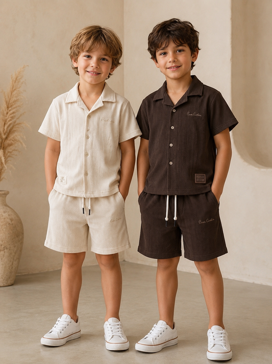 Boys Textured Shirt & Shorts Set