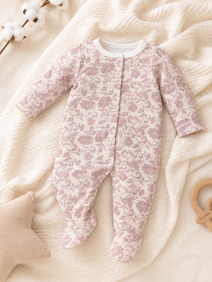 Floral Pink/Mauve Baby Girl Overall