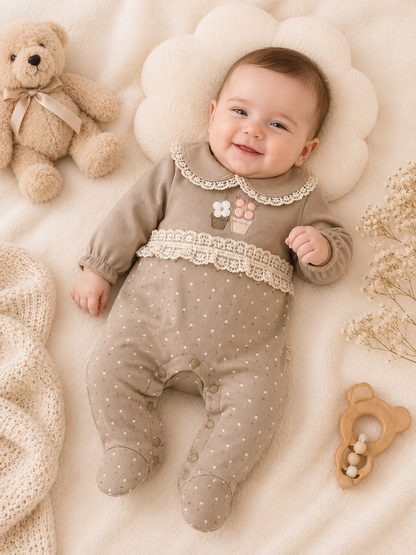 Vintage Meadow Lace Baby Girl Overall