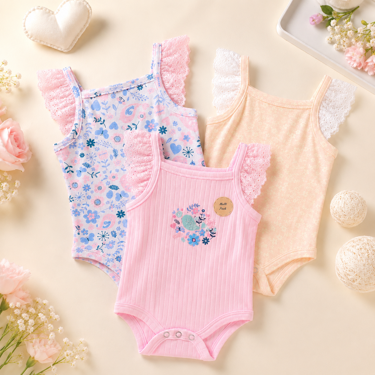 Blossom Lace Bodysuits - Pack of 3