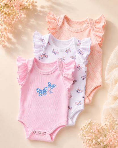Butterflies Sleeveless Bodysuits- Pack of 3