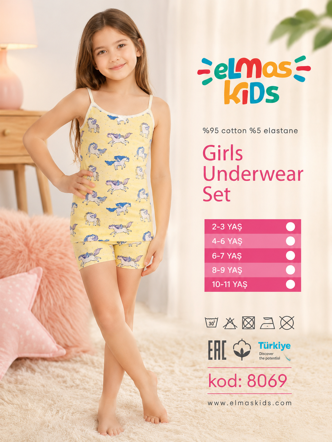 Girls Cotton Underwear Set - Yellow Unicorn