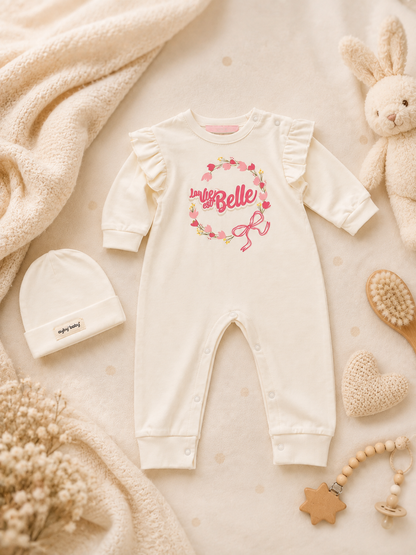 Off white Baby Girl Overall + Hat