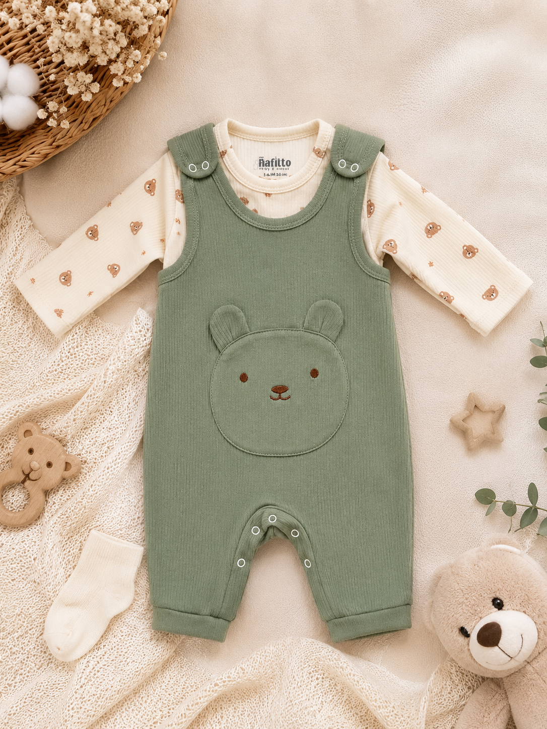 Baby 2-Piece Bear Long-Sleeve Overall Set + 🧦