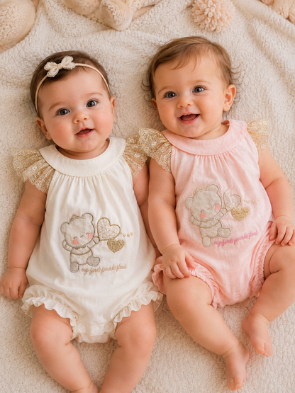 Girls Teddy Bear Baby Romper - 2 Colors
