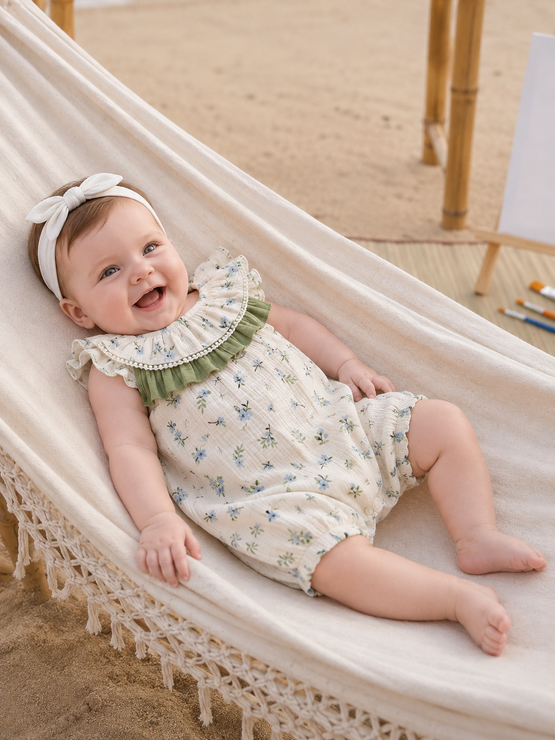 Girls Ruffle Mint Floral Baby Romper