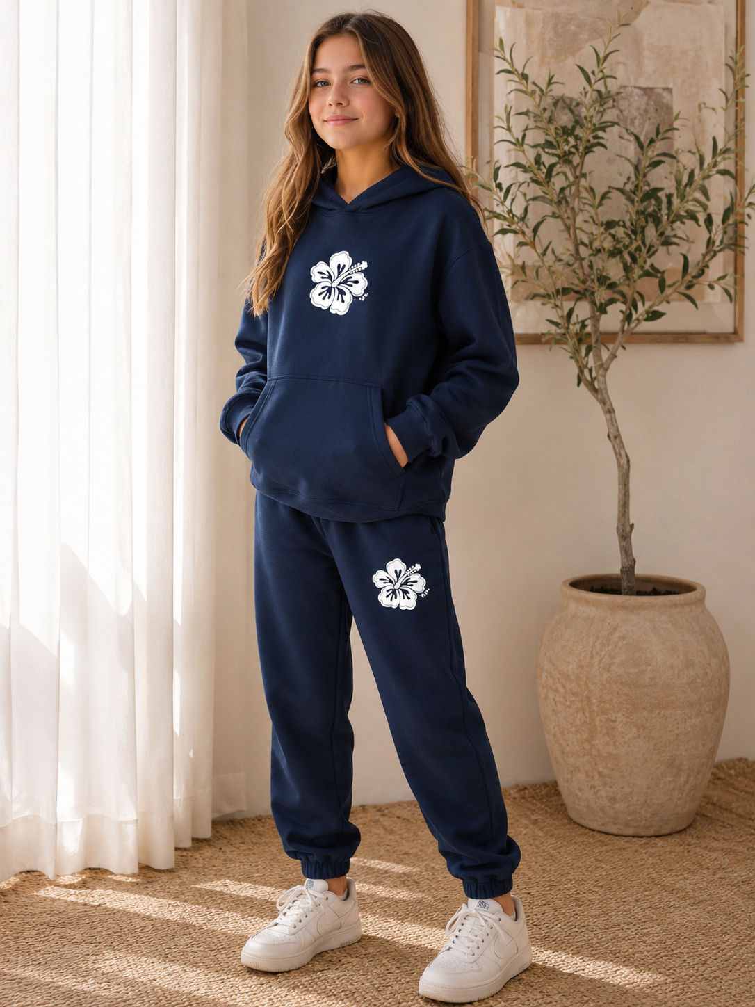 Floral Navy Tracksuit Girls Set