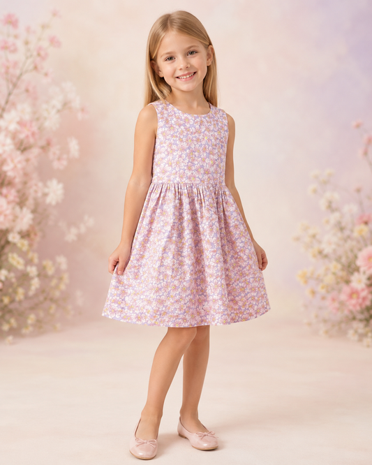 Girls Purple Pink Flower Dress