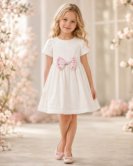 Girls White Bow Dress