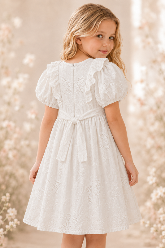 Girls White Embroidered Dress
