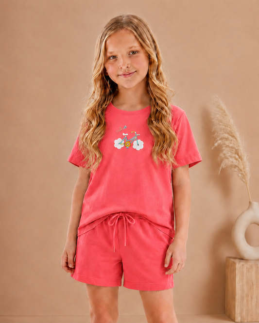 Girls Cotton Set - Coral Pink