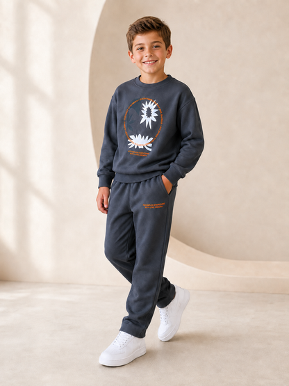“Slow Growth” Cotton Boys Tracksuit - Charcoal