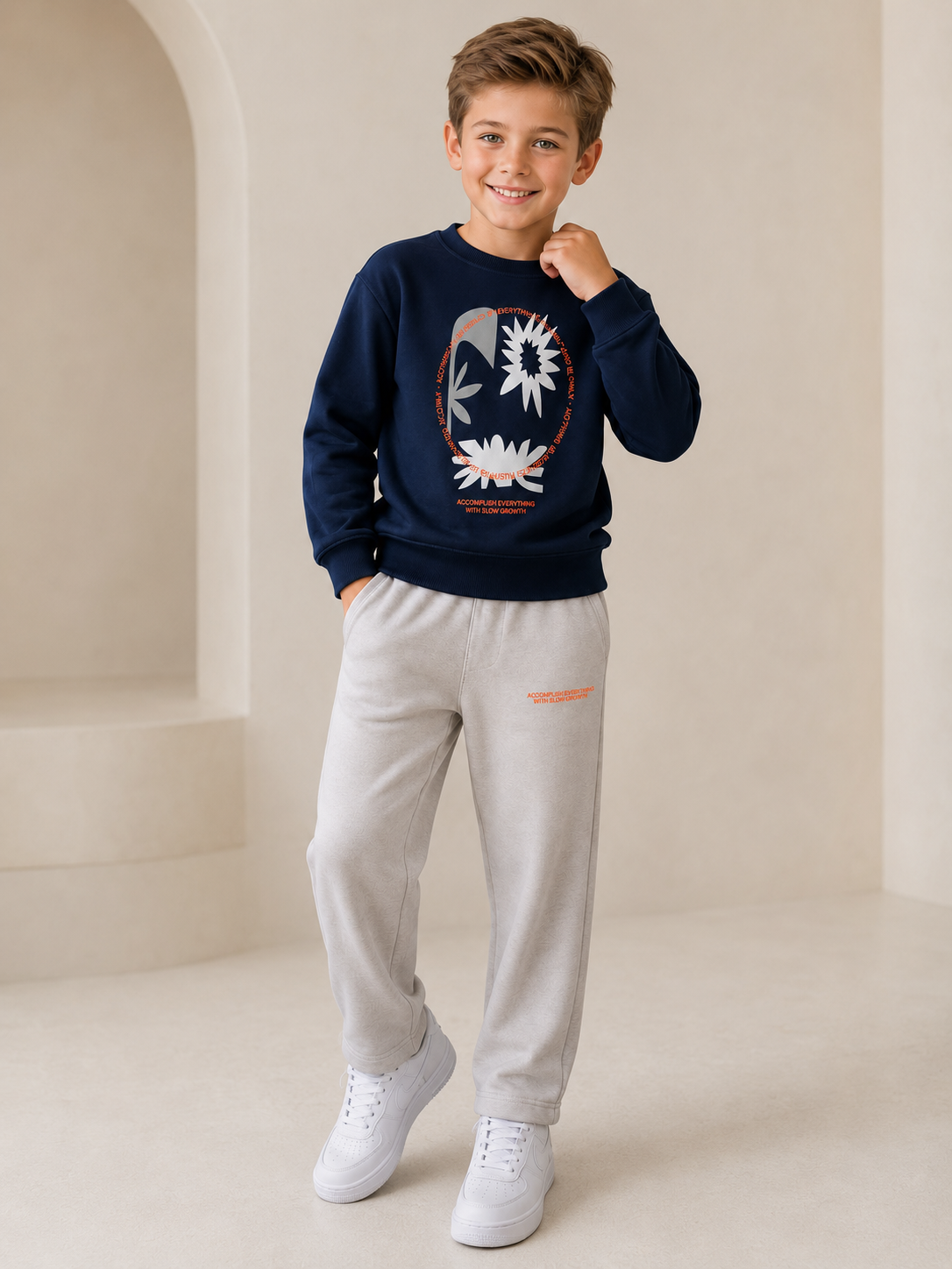 “Slow Growth” Cotton Boys Tracksuit - Navy