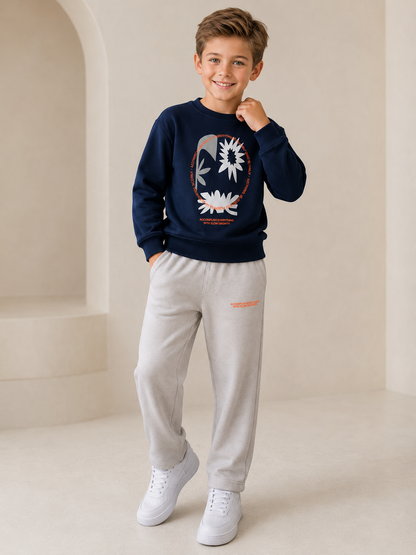 “Slow Growth” Cotton Boys Tracksuit - Navy