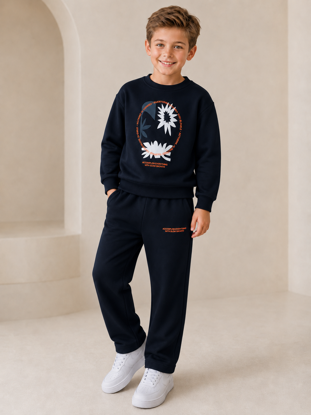 “Slow Growth” Cotton Boys Tracksuit - Black