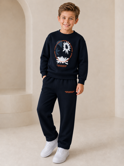 “Slow Growth” Cotton Boys Tracksuit - Black