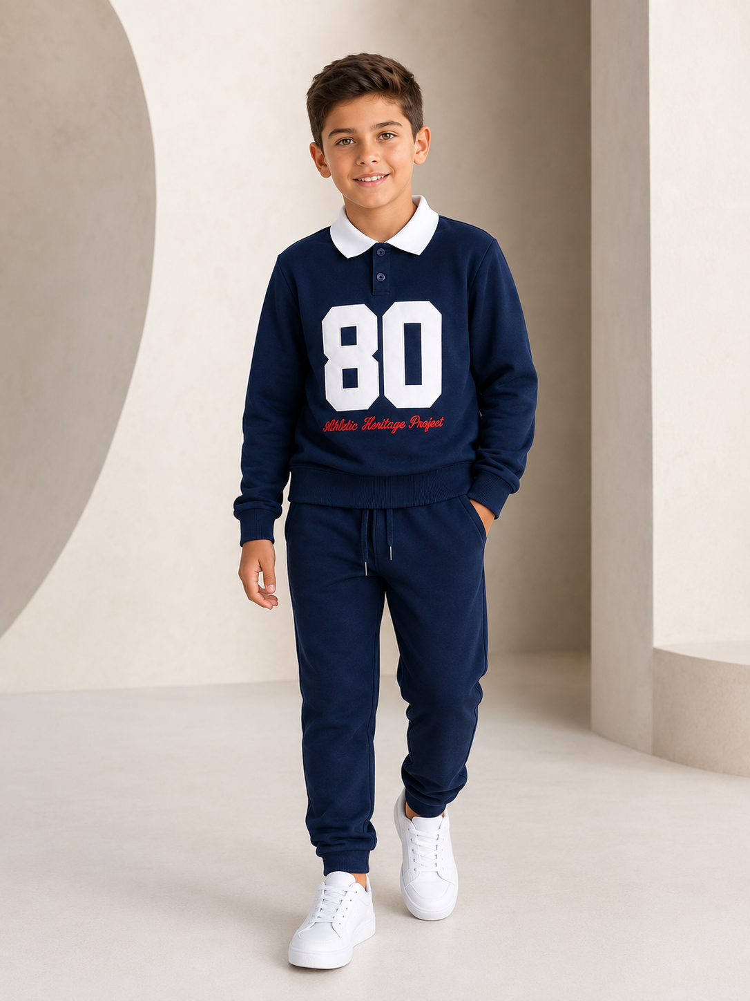 Polo Cotton Boys Tracksuit - Navy