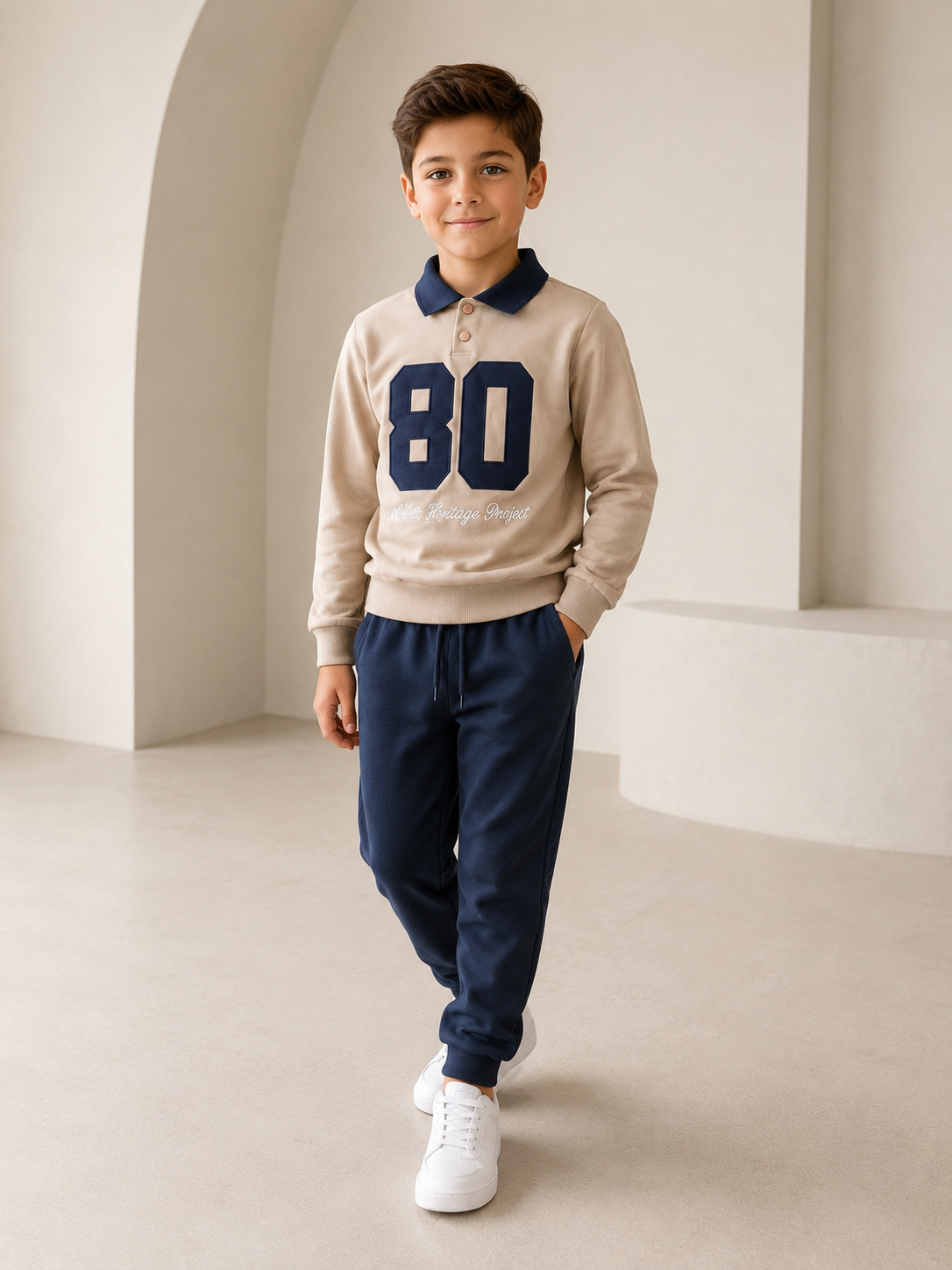 Polo Cotton Boys Tracksuit - Camel