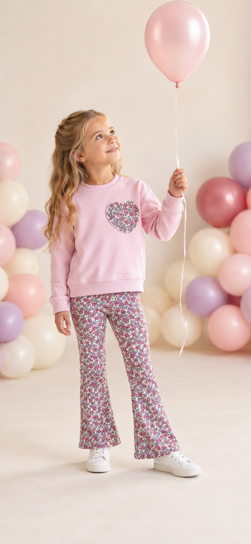 Girls Flare Pants and Floral Sweatshirt