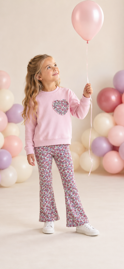 Girls Flare Pants and Floral Sweatshirt