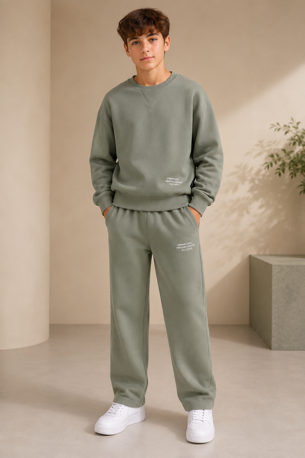 Classic Sage Green Cotton Boys Tracksuit