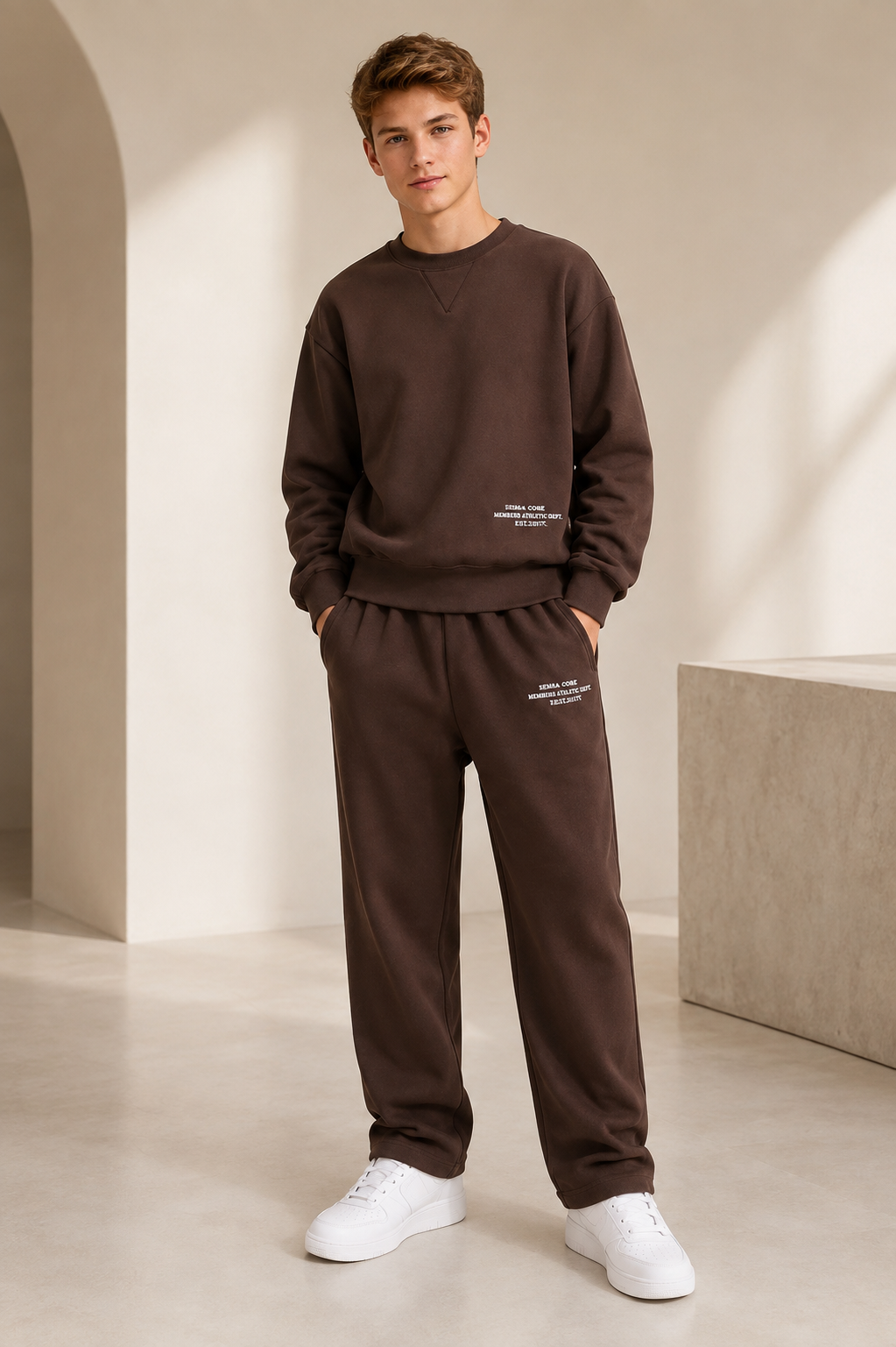 Classic Chocolate Brown Cotton Boys Tracksuit