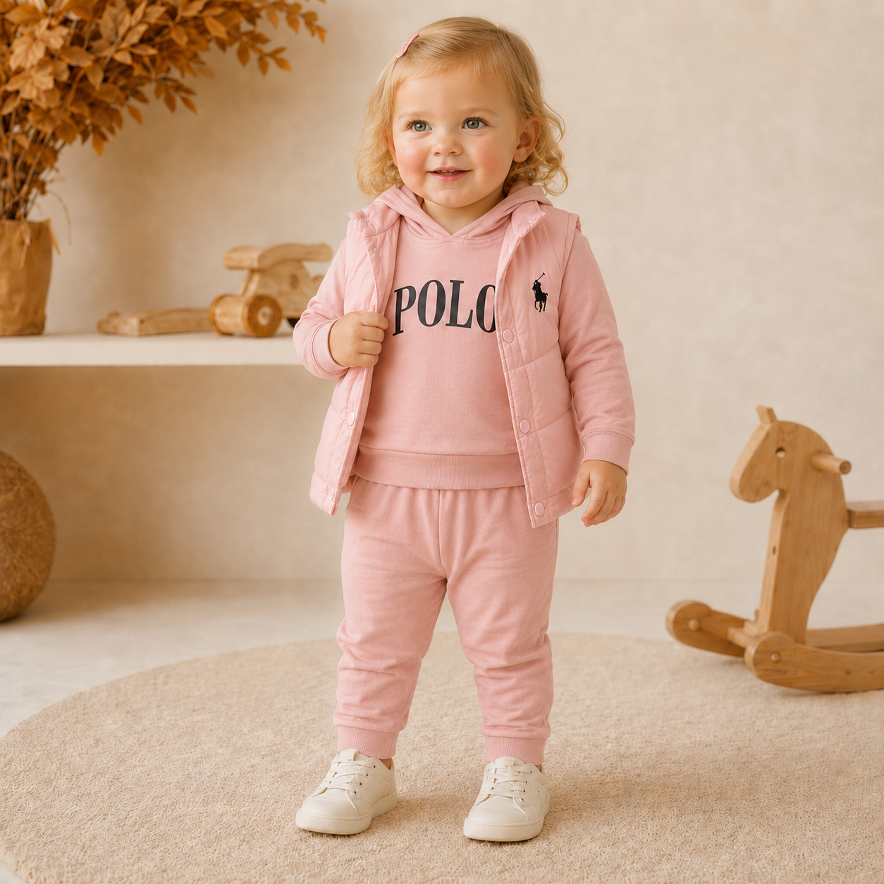 Girls Polo Cotton Set + Puffer Vest