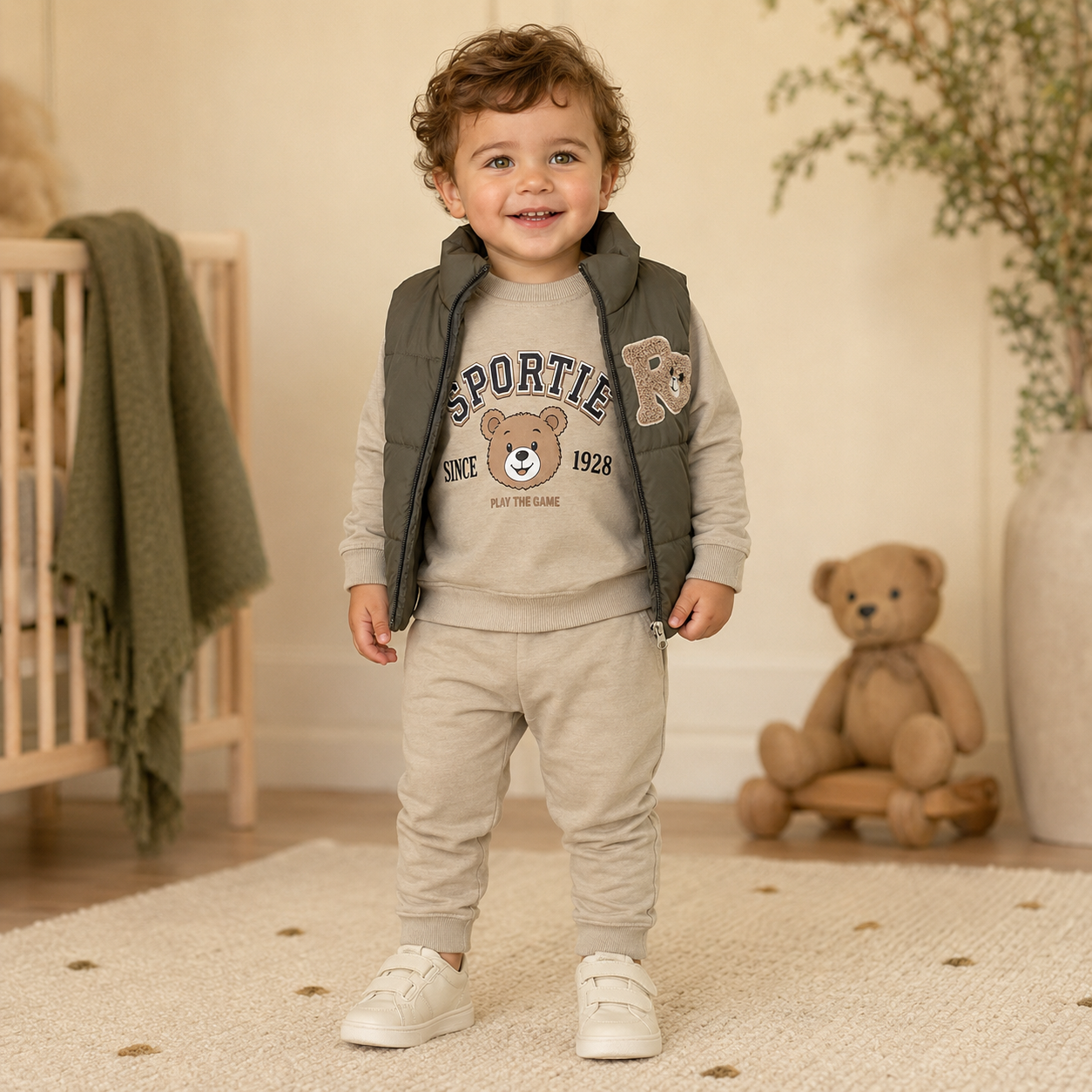 Boys Teddy Cotton Set + Puffer Vest