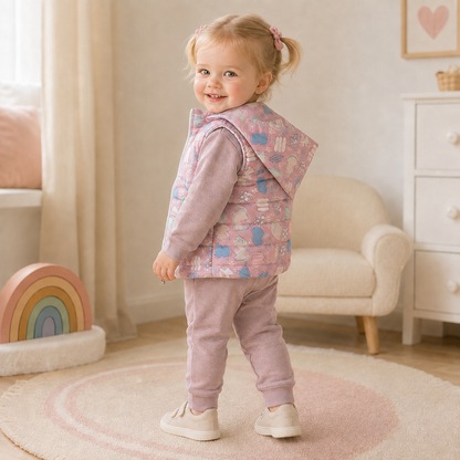 Girls kitten Cotton Set + Puffer Vest