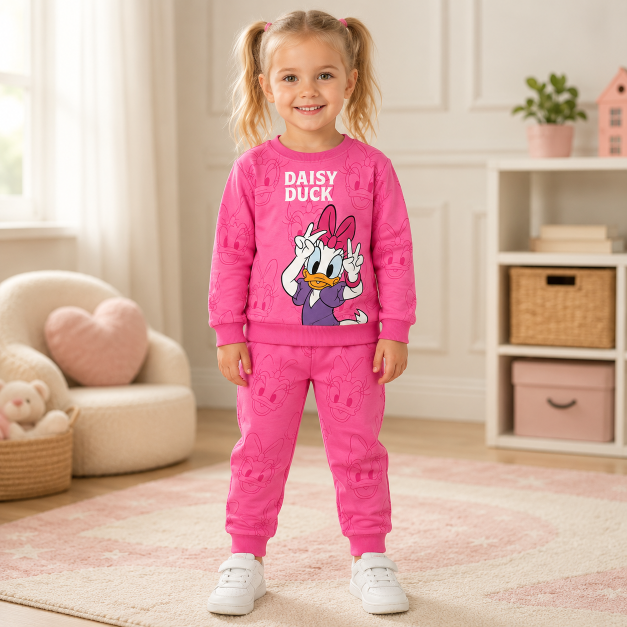 “Daisy Duck” Girls Cotton Set - Fushia
