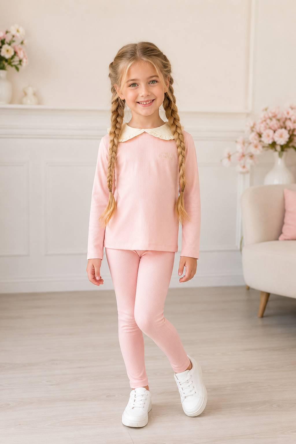 “Lovely flowers” Girls Cotton Leggings Set