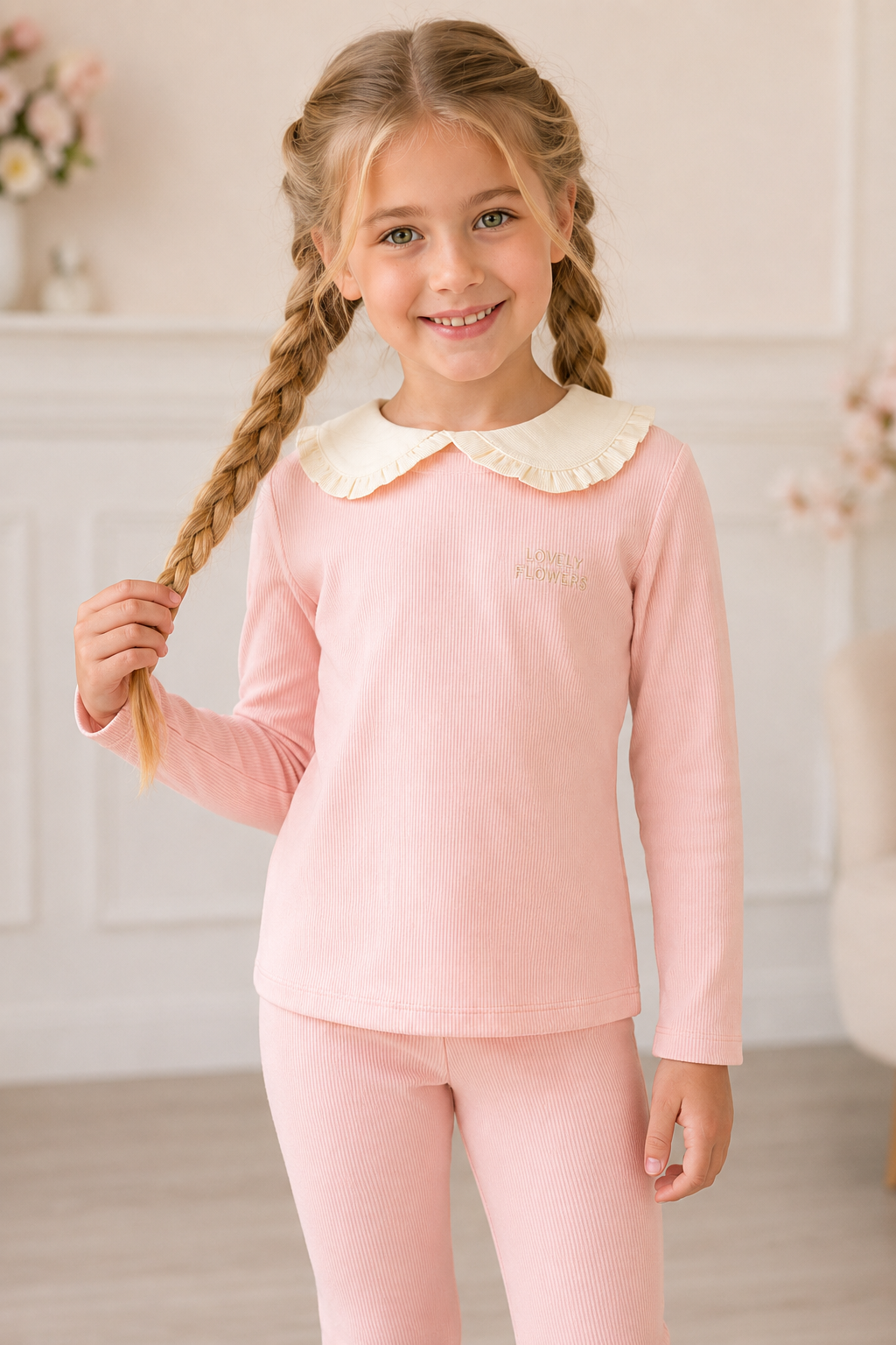 “Lovely flowers” Girls Cotton Leggings Set