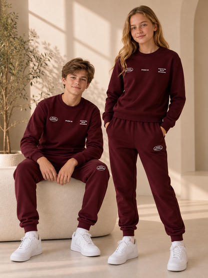Maroon Cotton Loungewear Tracksuit Set | Girls-Boys