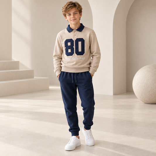 Polo Cotton Boys Tracksuit - Camel