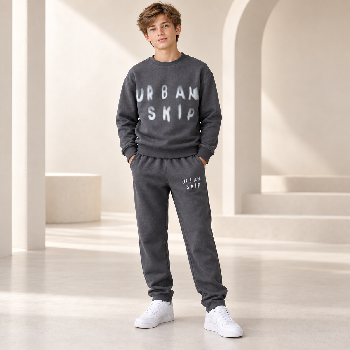 “Urban” Cotton Boys Tracksuit - Grey