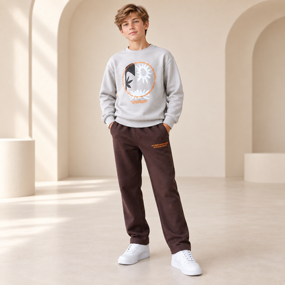 “Slow Growth” Cotton Boys Tracksuit - Brown