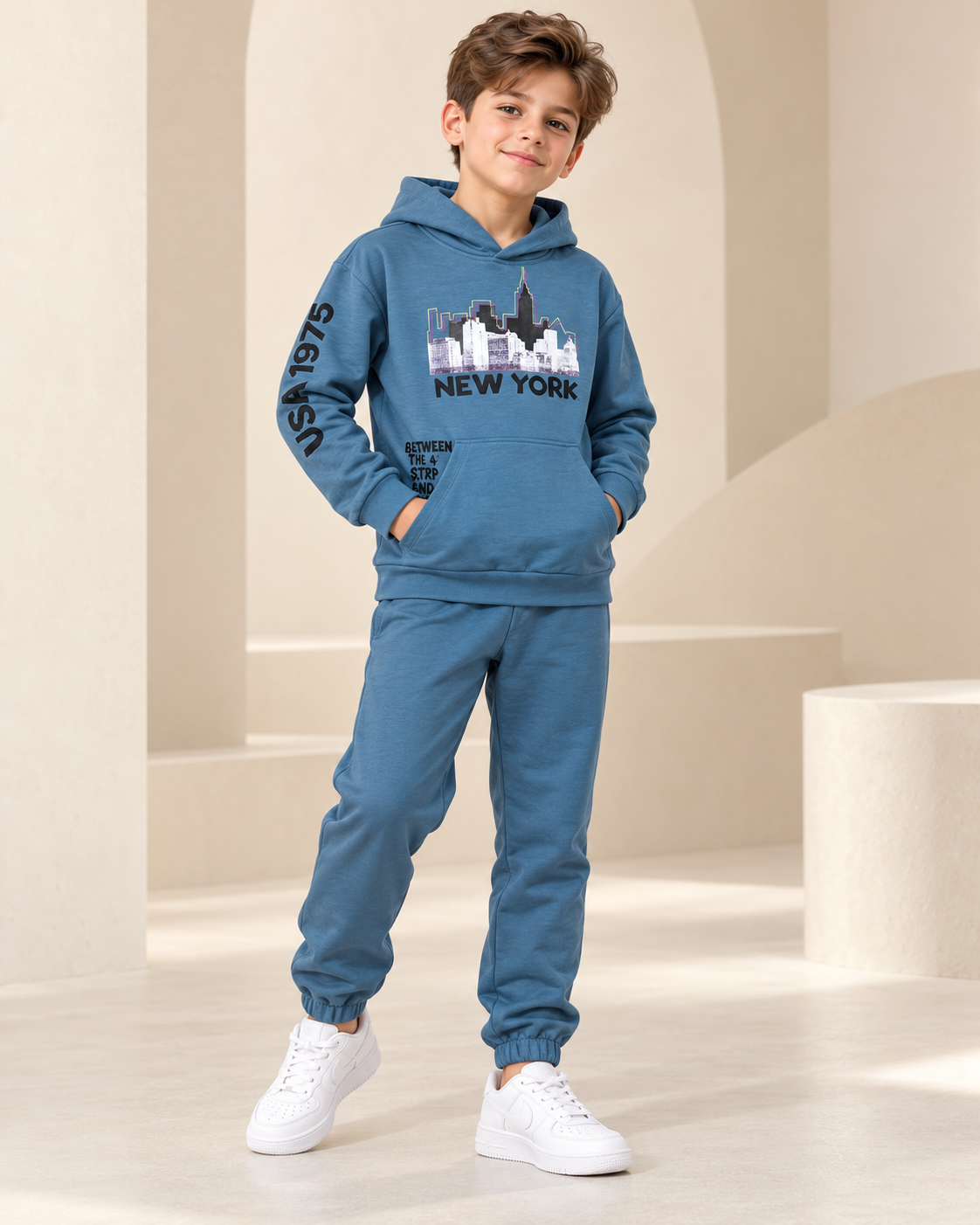 “New York” Boys Teal Cotton Set