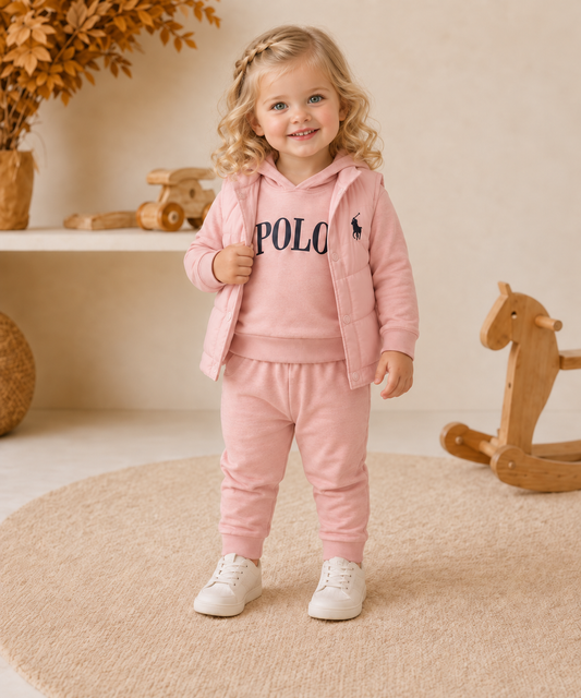 Girls Polo Cotton Set + Puffer Vest