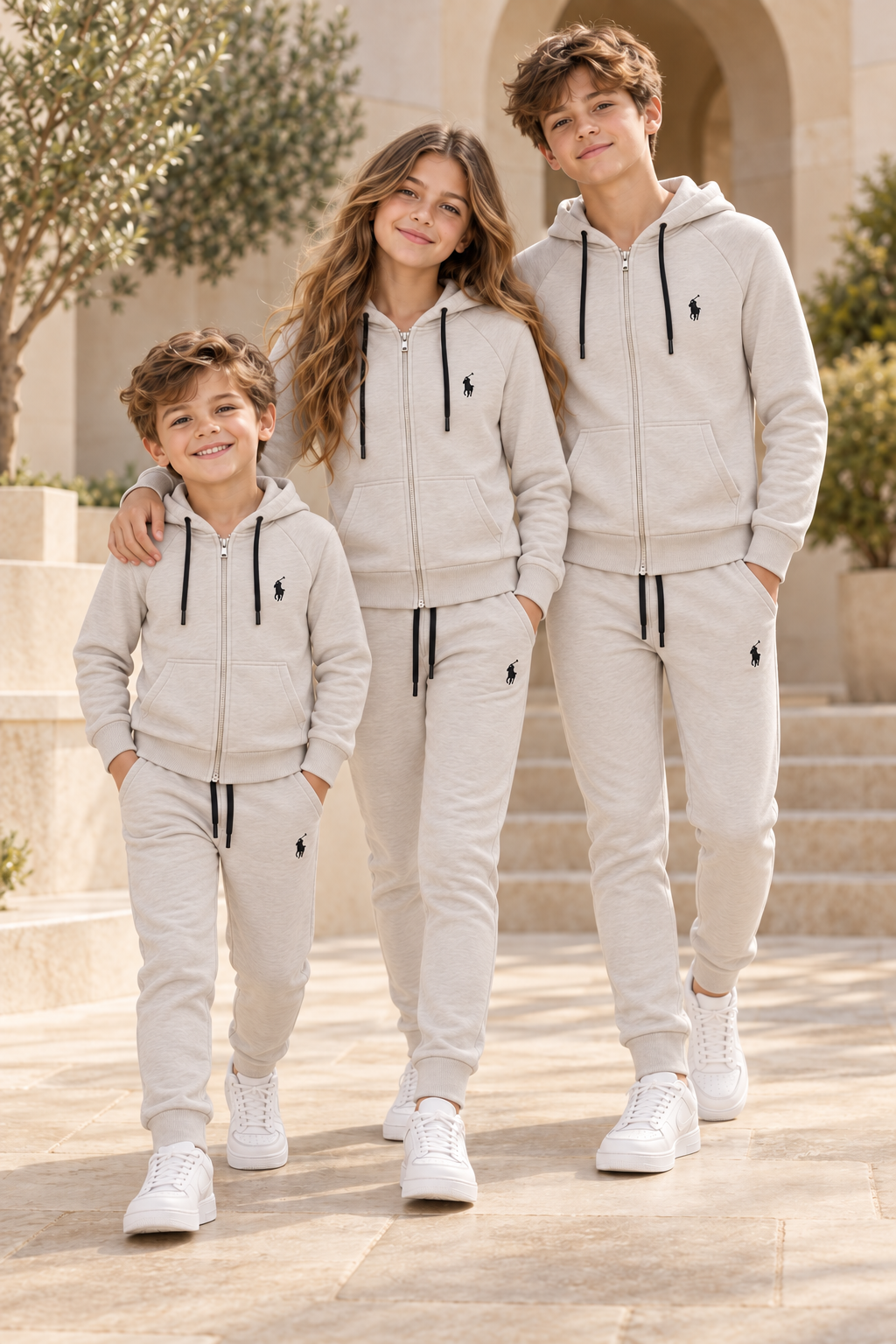 Unisex Beige Fleece Tracksuit | Boys - Girls|