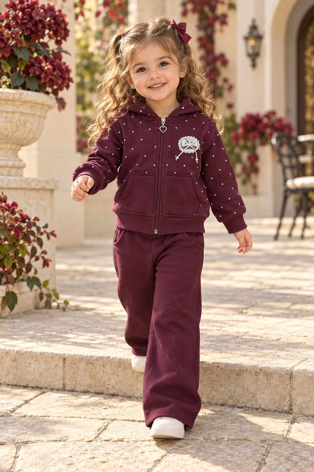 Girls Bordo Polka Soft Fleece Set