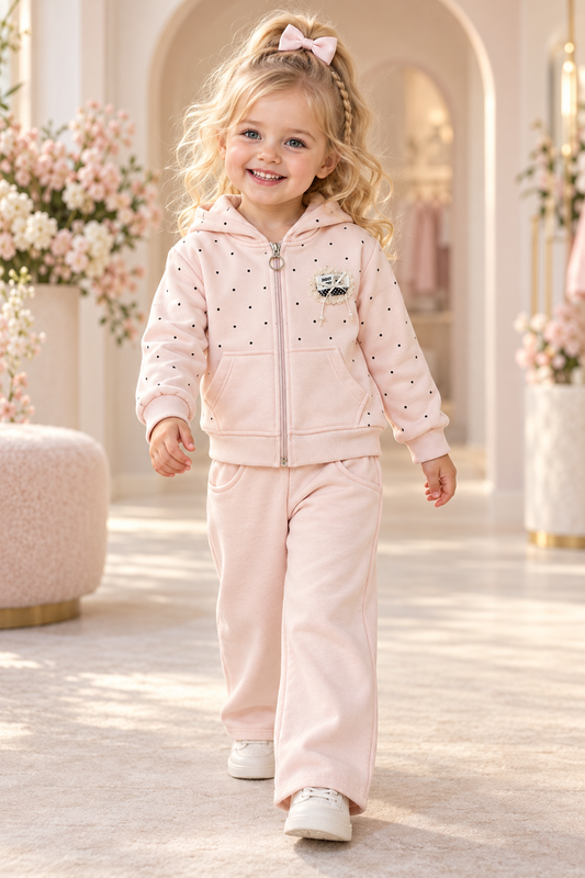Girls Pink Polka Soft Fleece Set