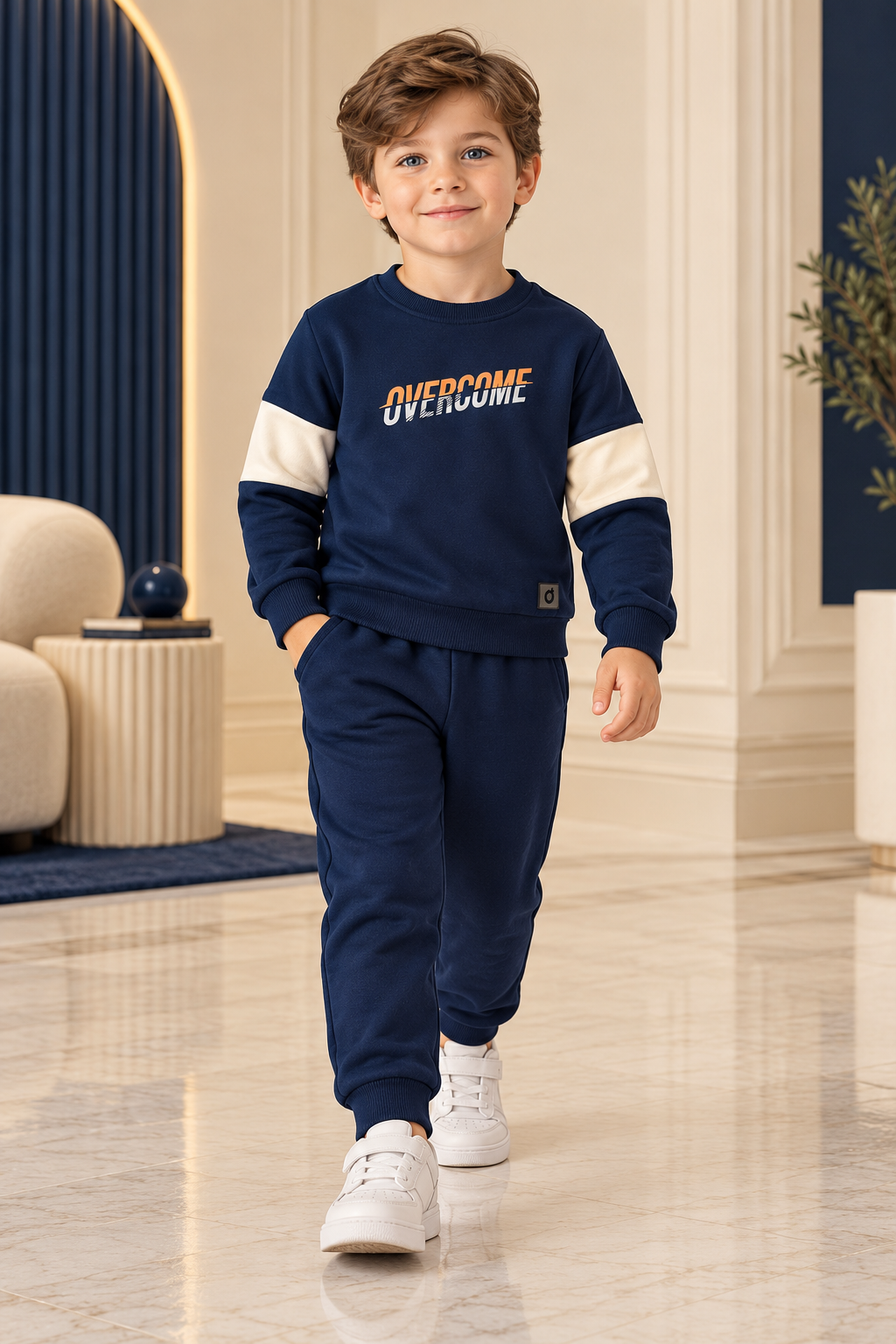 “Overcome” Navy Fleece Boys Set