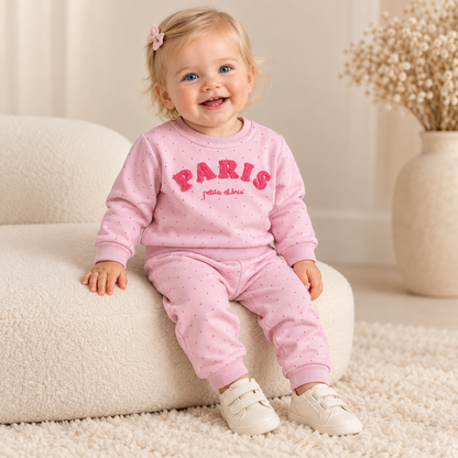 Girls “Paris” Polka Set - Pink