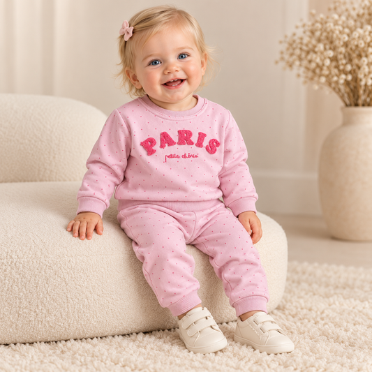 Girls “Paris” Polka Set - Pink