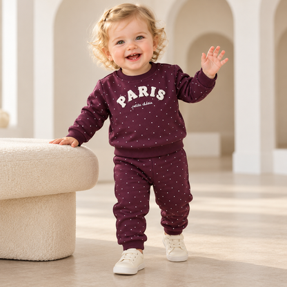 Girls “Paris” Polka Set - Raspberry