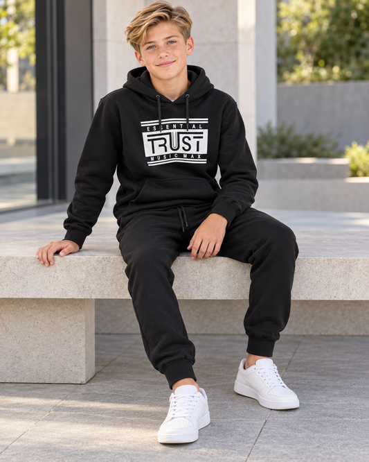 “Essential Trust” Boys Black Fleece Hooded Set