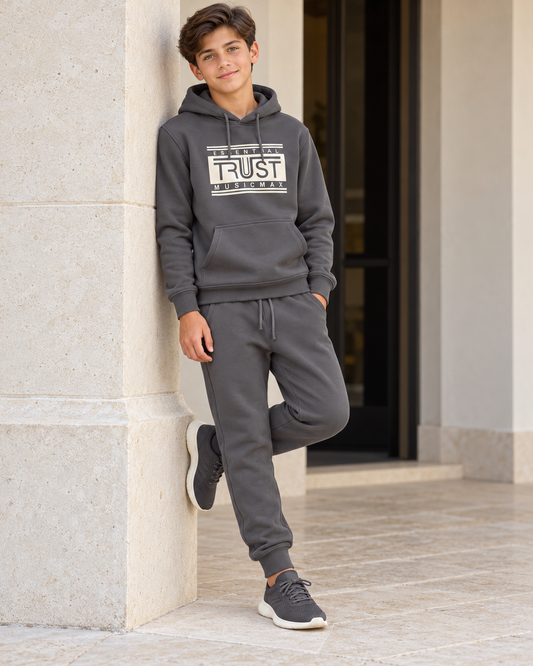 “Essential Trust” Boys Charcoal Fleece Hooded Set