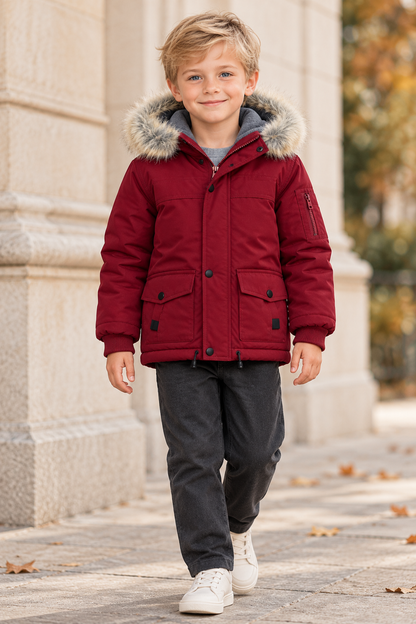 Red winter Jacket - Fleece with Zipper | Unisex Boys - Girls