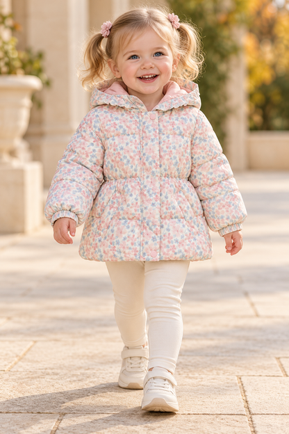 Girls Floral Winter Jacket - Soft Fleece