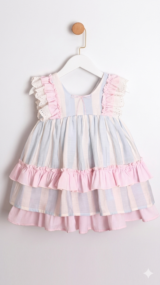 Girls Pastel Rainbow Tiered Ruffle Dress